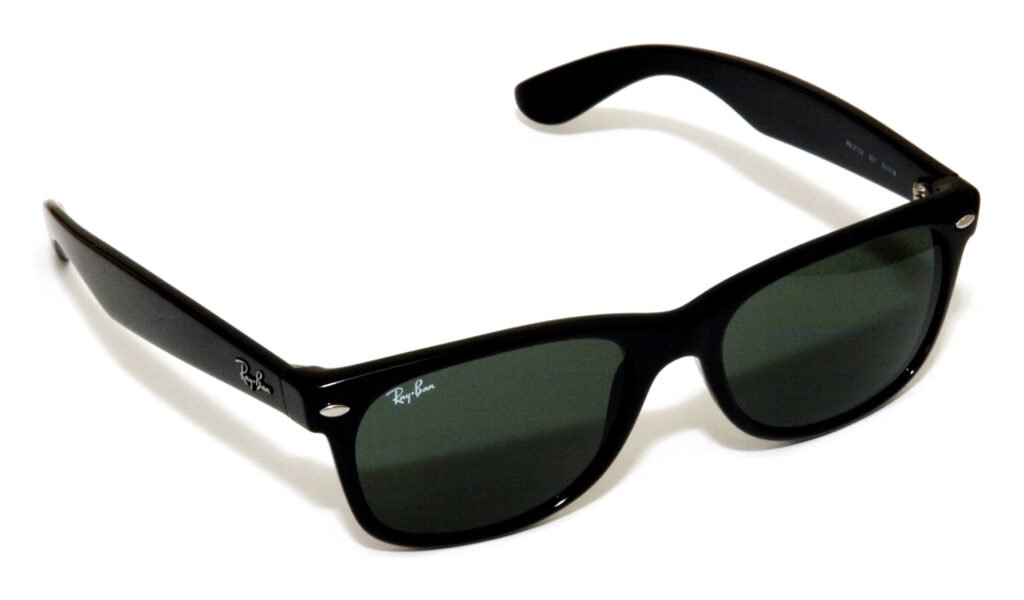 A pair of Ray-Ban Wayfarer style sunglasses