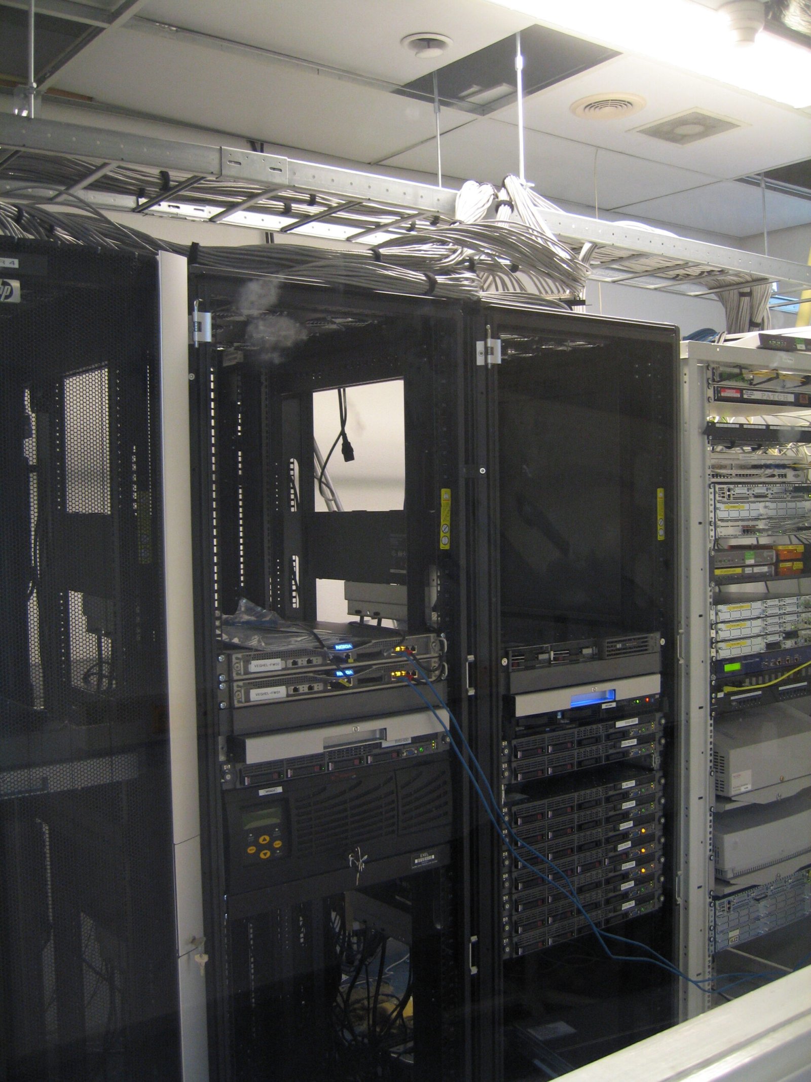 Close-up of server racks in a data center