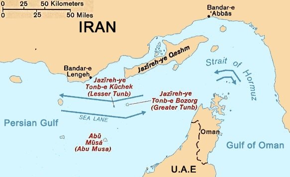 Map or view of the Strait of Hormuz
