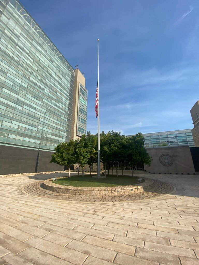 American flag flying at the US Embassy in Beijing