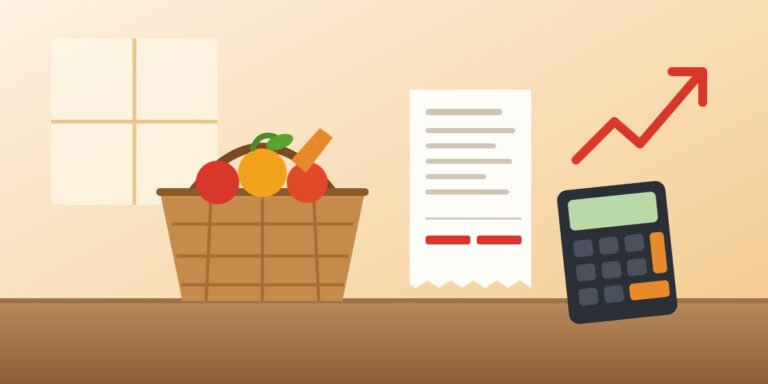 What is inflation: grocery basket, receipt and calculator illustration